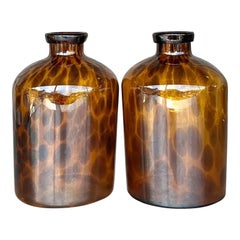 Vintage Boho Tortoise Glass Apothecary Jars - a Pair