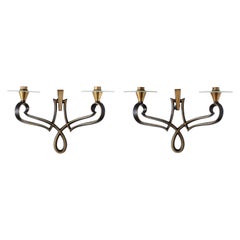 Philippe Genet & Lucien Michon, 2er-Set Wandleuchten aus Glas und Metall