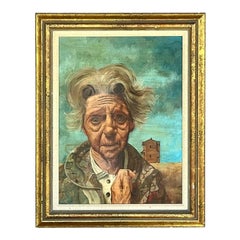 Ritratto originale a olio su tela della fine del XX secolo in stile bohémien