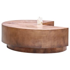 Tavolino da caffè unico Split Circle in bronzo, Crystal Stone grezzo di Pierre De Valck