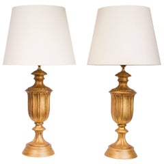 Pair of Hollywood Regency Gilded Plaster Table Lamps Pair of Hollywood Regency Gilded Plaster Table Lamps