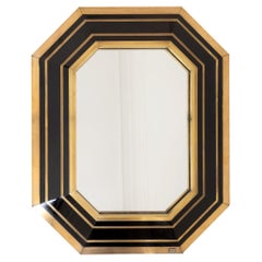 Jean-Claude Mahey – Octogonal Gold and Black French Mirror 1970s