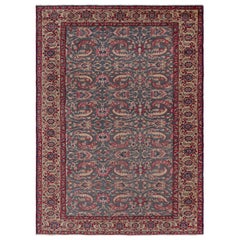 Vintage Kayseri Rug in Blue with Light Red Floral Patterns - Rug & Kilim