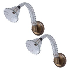 Pair of Wall Light Sconces by Barovier & Toso Glass Murano, Italy, 1950