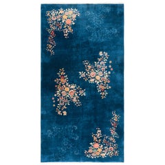 Oversized Antique Chinese Art Deco Rug, Blue with Floral Patterns - Rug & Kilim