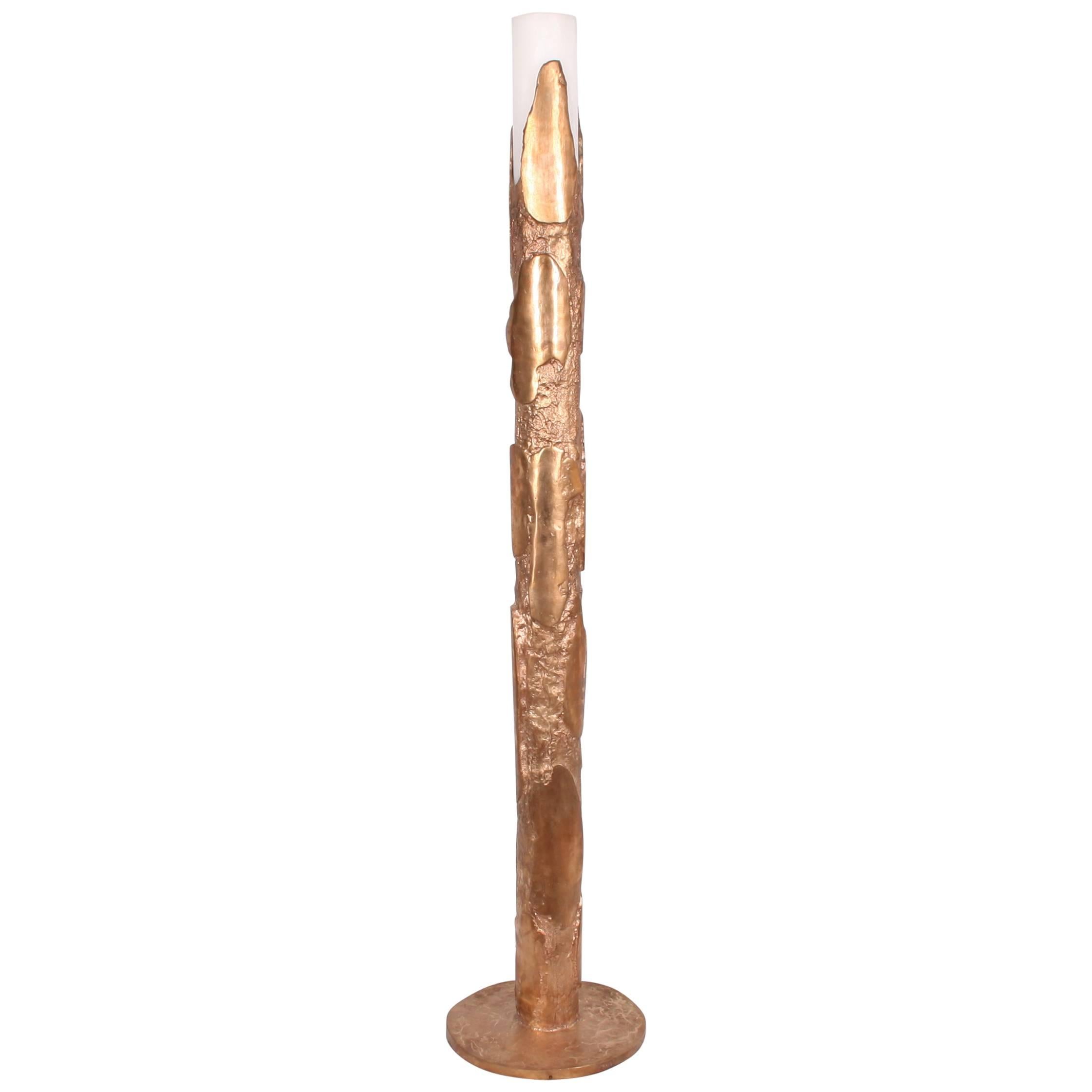Floor Lamp Tubb Bronze Cast in Sand Alabaster Shade Designed by Arriau For Sale