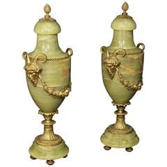 19th Century Onyx Pair of Vases with Bronze Decorations