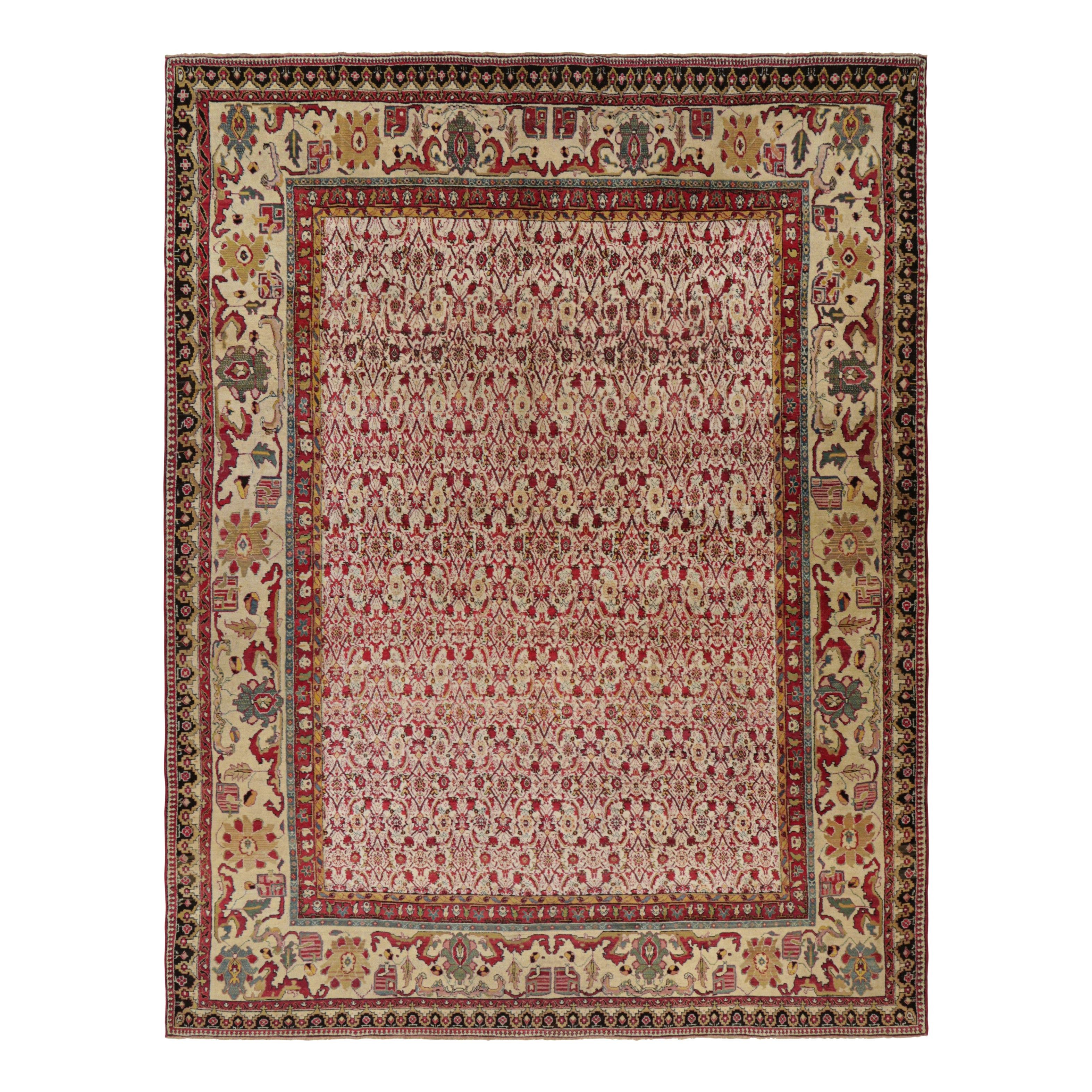 Alfombra antigua Agra de gran tamaño en rojo con motivos florales - Rug & Kilim en venta