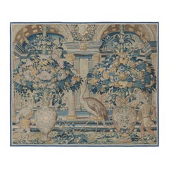 Antique Flemish Verdure Pictorial Tapestry in Blue and Cream Tones - Rug & Kilim