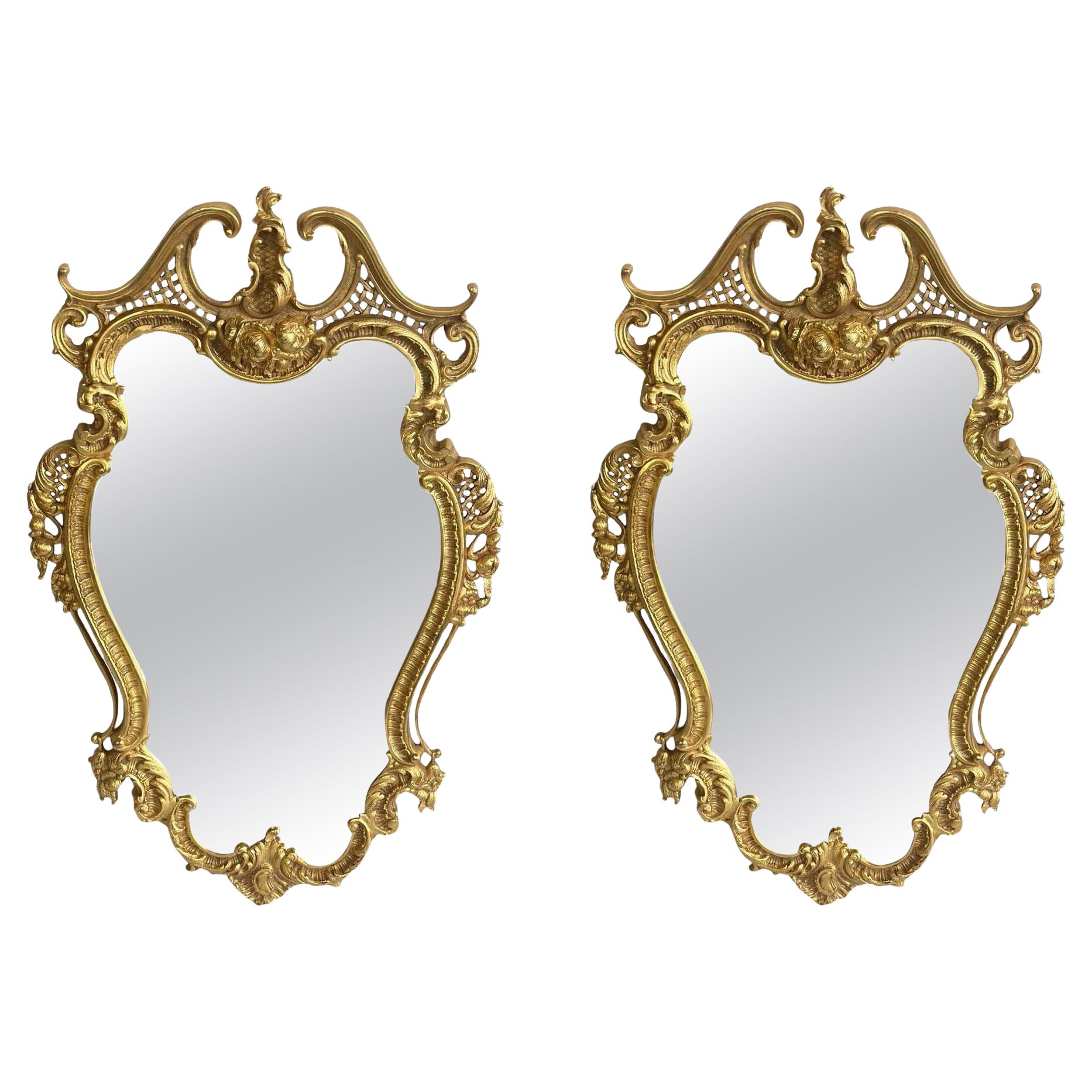 Pair of Early 20th Century Louis XV Style D'ore Bronze Mirrors For Sale