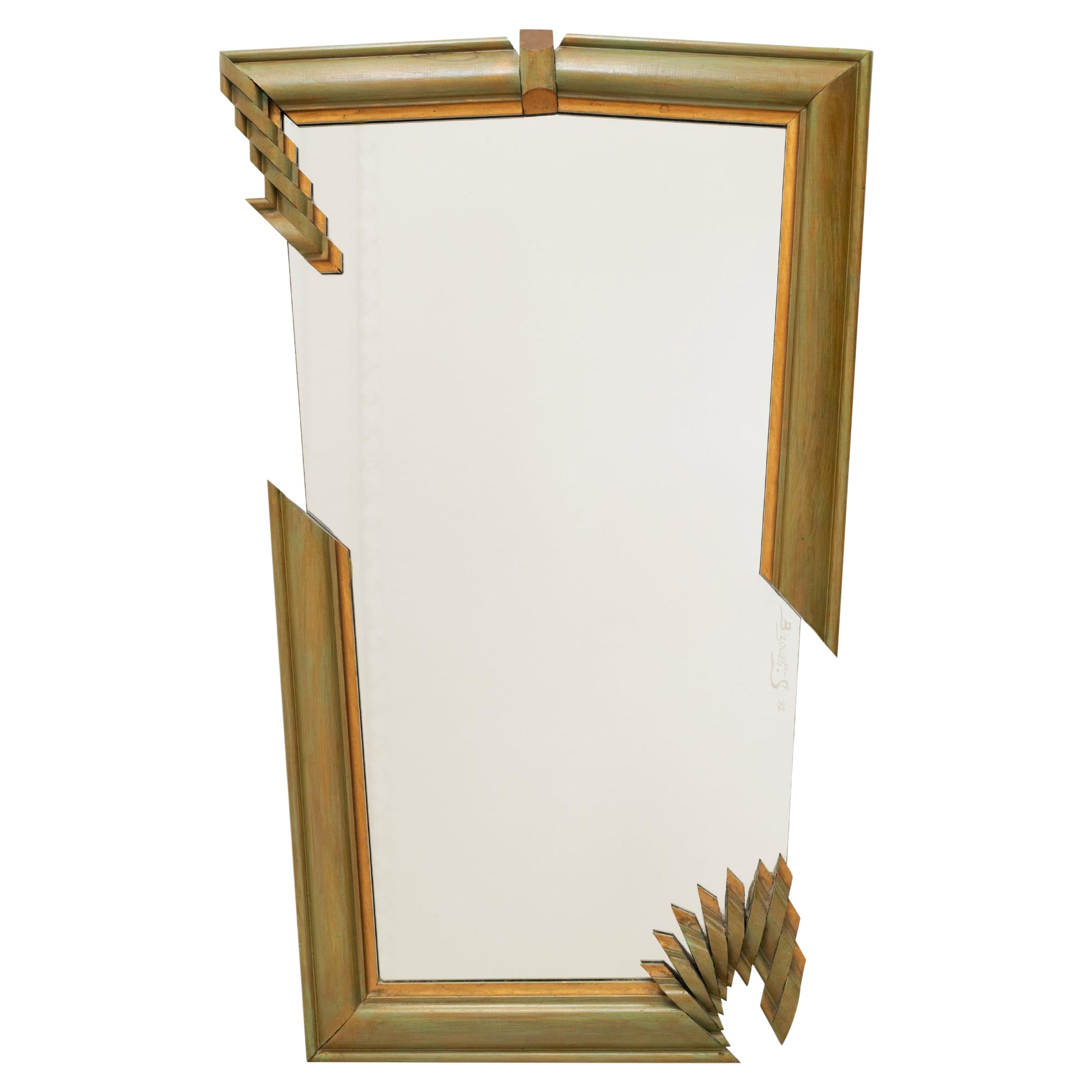 French 20th Century Hand-Carved Asymmetrical Olive Wood Wall Mirror 1990s For Sale