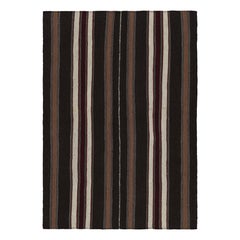 Tapis Kilim turc vintage à rayures brunes, noires et blanches - Rug & Kilim