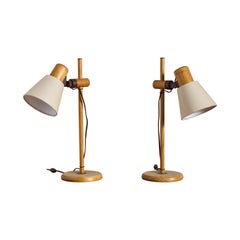 Pair of Dutch Pine Adjustable Table Lamps