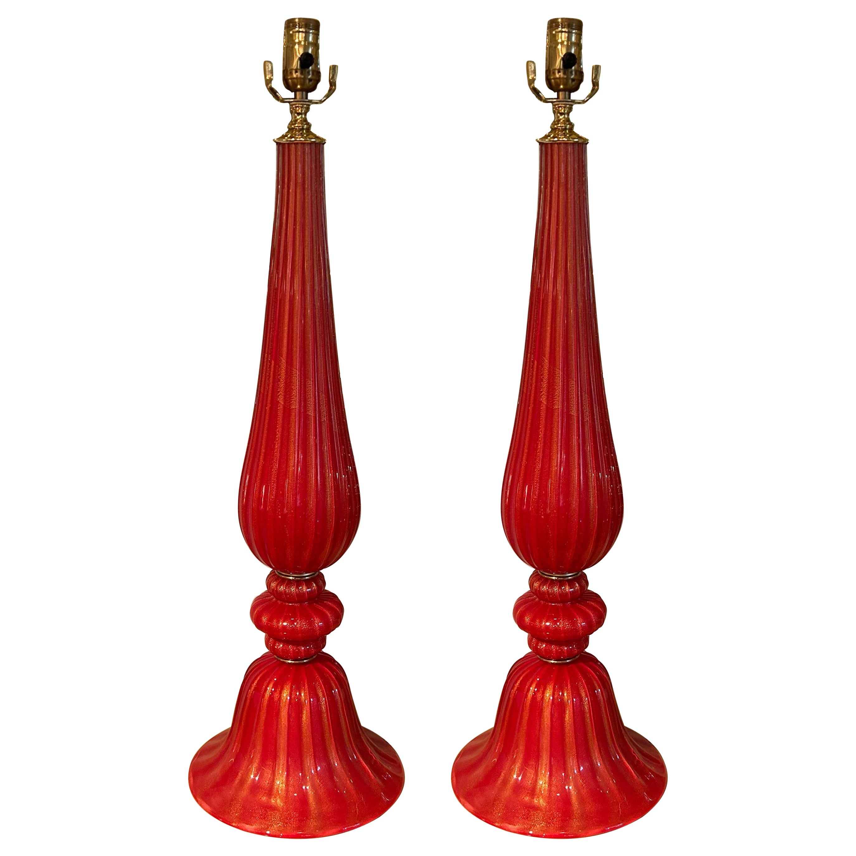 Vintage Pair Of Murano Glass Lamps For Sale