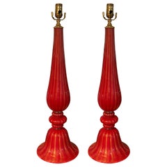 Pareja Vintage De Lámparas De Cristal De Murano