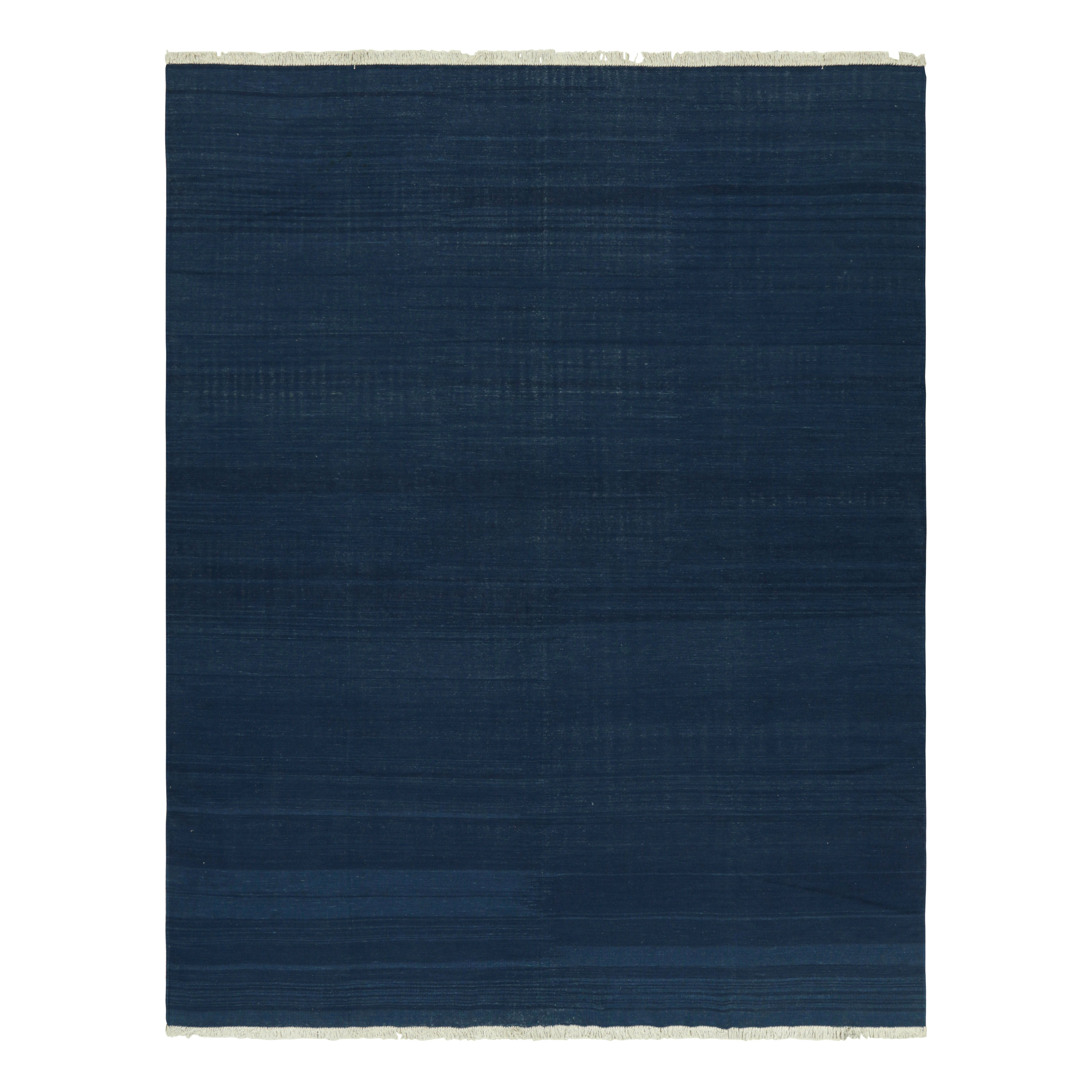 Rug & Kilim’s Contemporary Solid Dhurrie Rug in Indigo Tones For Sale