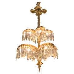 French bronze and crystal 8 light palm chandelier  deco