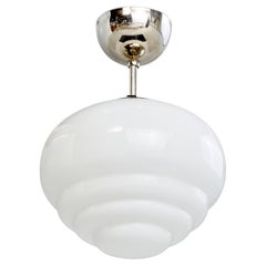 Swedish Designer, Pendant Light, Glass, Chrome, Sweden, 1930s