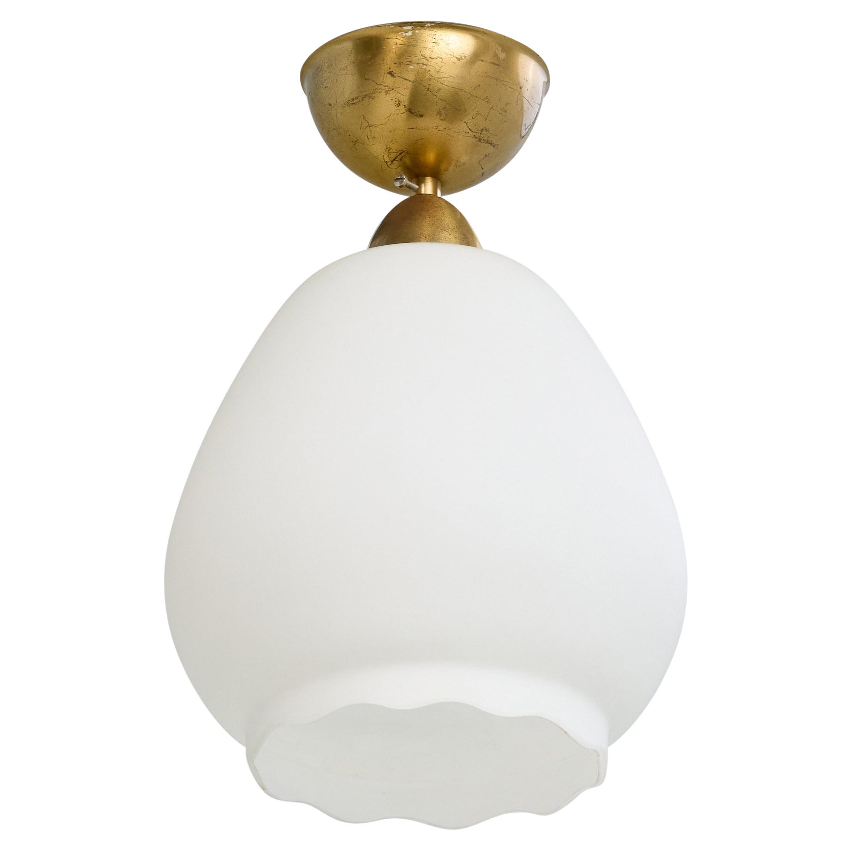 Swedish Designer, Pendant Light, Brass, Glass, Sweden, 1950s