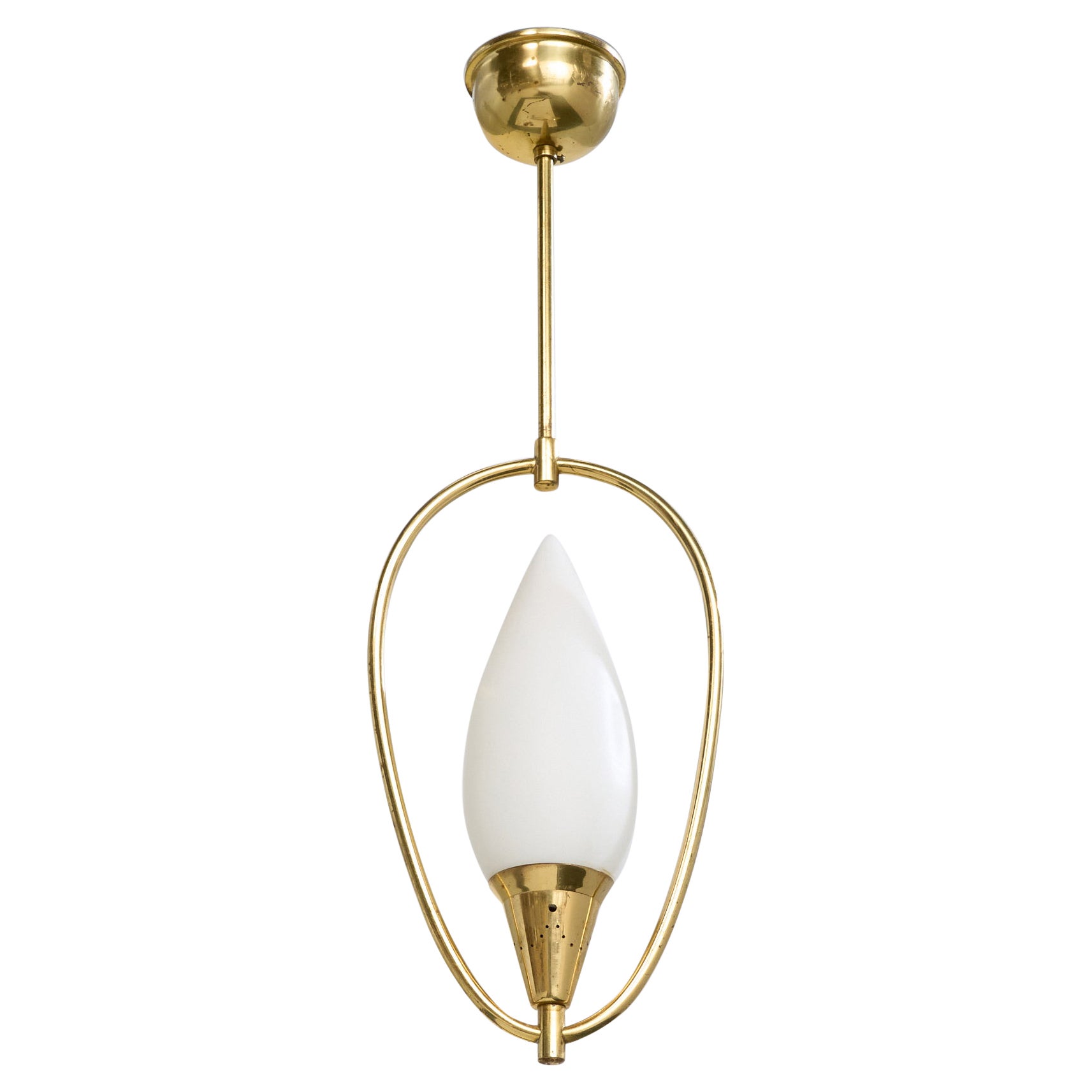 Swedish Designer, Pendant, Brass, Glass, Sweden, 1950s
