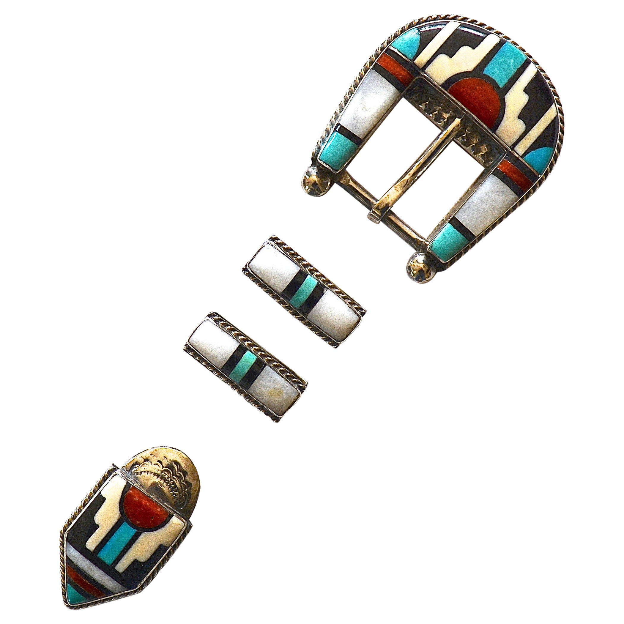 Classic Vintage Zuni Inlay Ranger Buckle Set by Celestine & Elizabeth Cooche