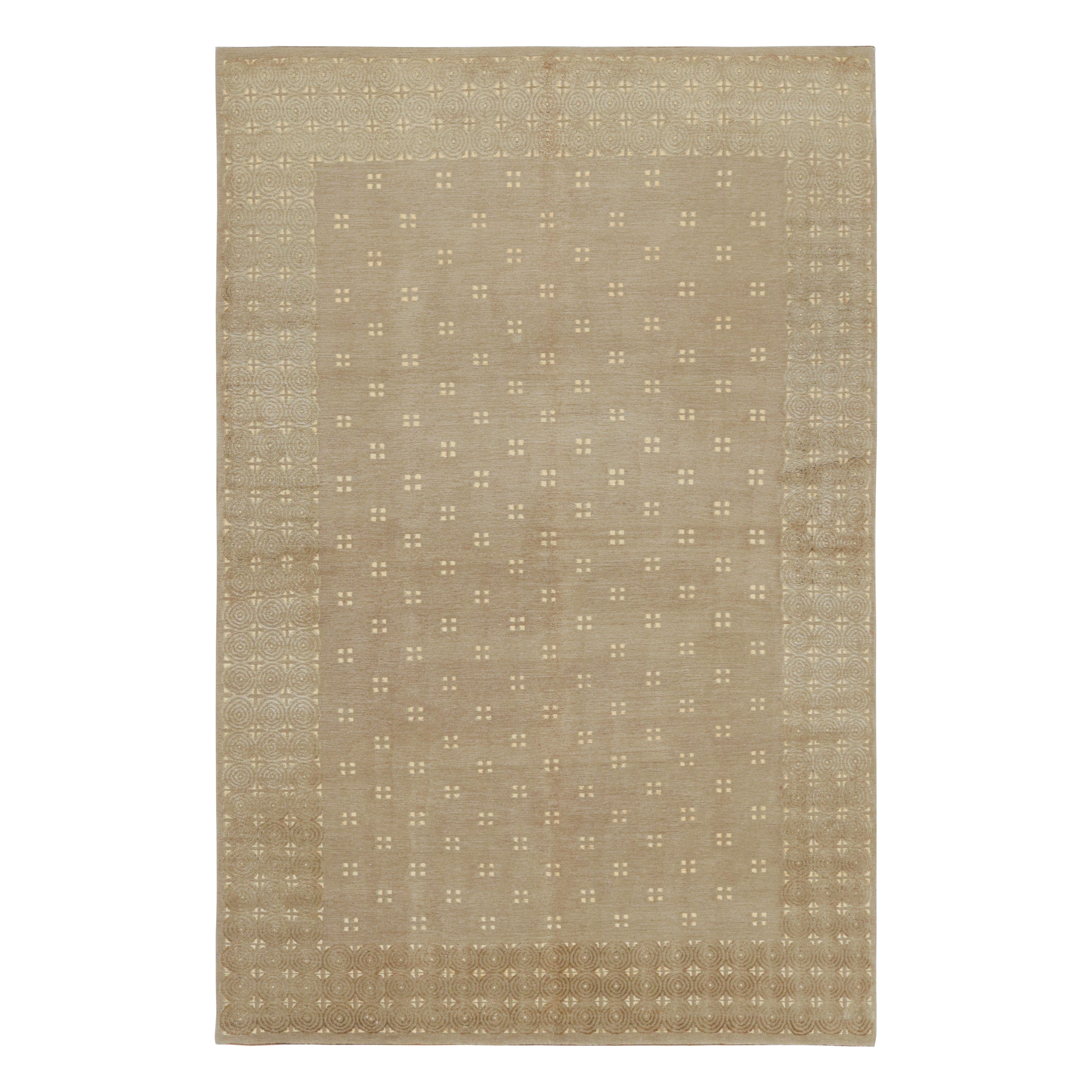 Alfombra austriaca Art Decó de Rug & Kilim en beige-marrón con motivos geométricos