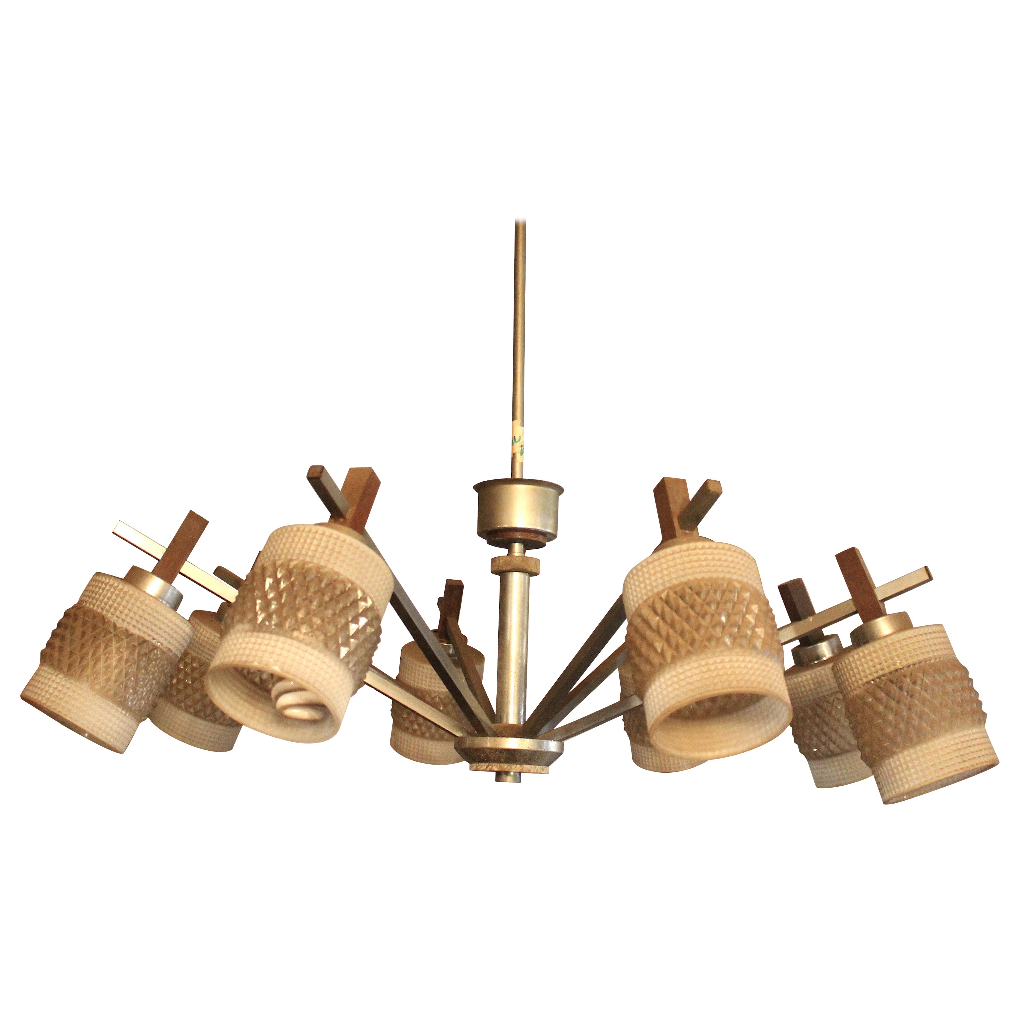 Grande lampadario in cromo e palissandro in vendita