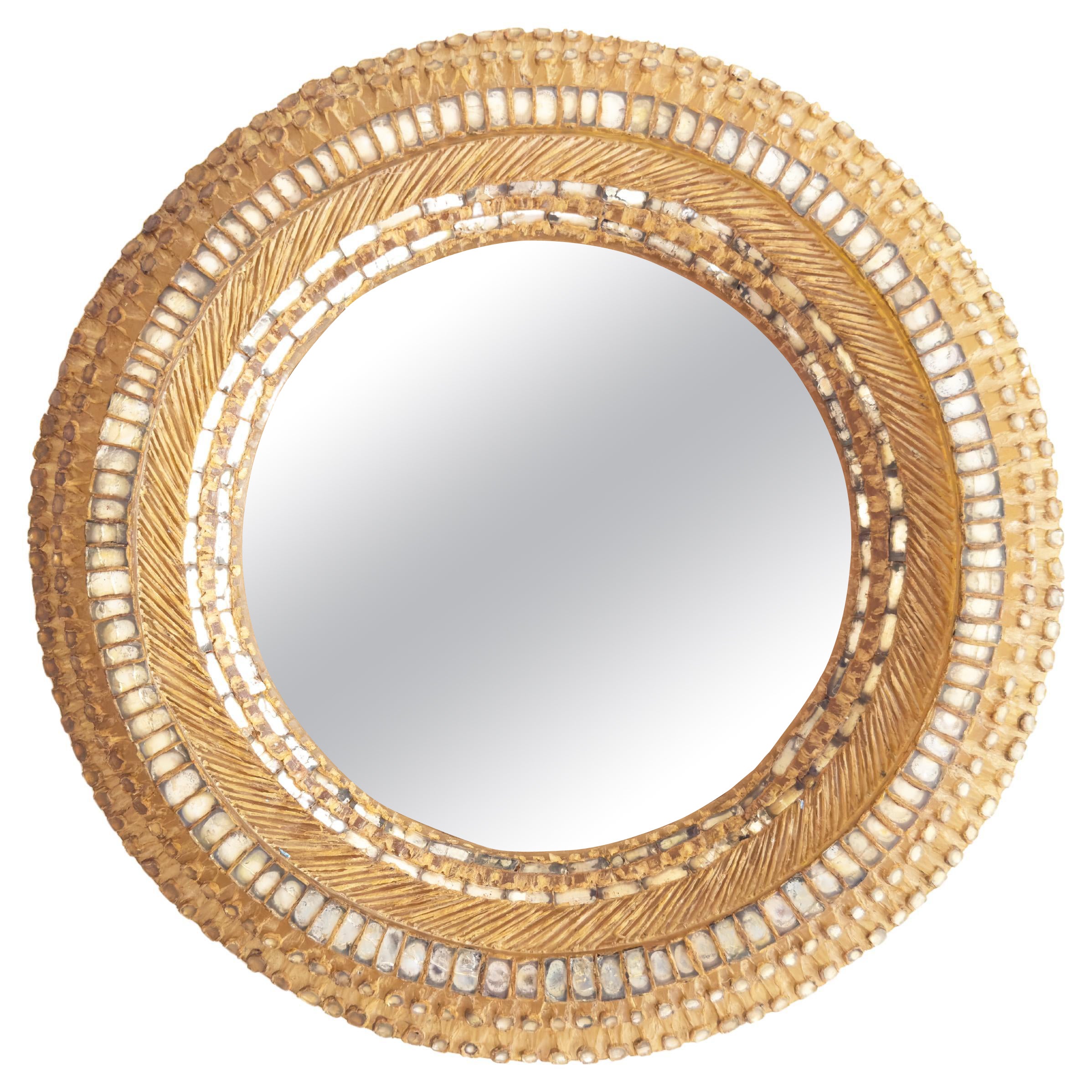 Att. to The Atelier Line Vautrin, 20th C. Golden Talosel and Glass Convex Mirror