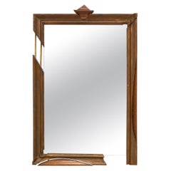 20th Century French Design Wall Mirror in Carved Brown Wood and Metal, 1990s