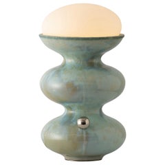 Einzigartige moderne handgefertigte Keramik-Tischlampe in Wellenform mit blauer Kristall-Aquaglasur