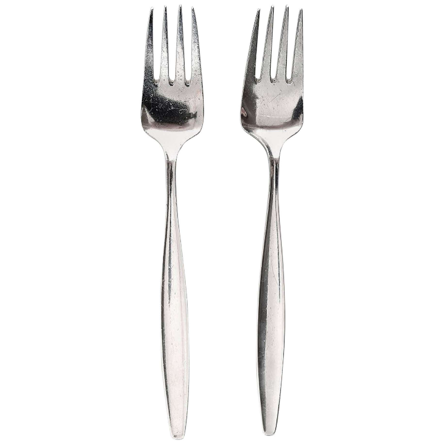 Georg Jensen Sterling Silver Cypres Two Lunch Forks For Sale