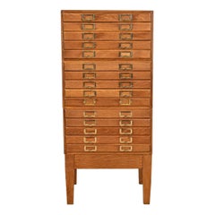 Antique Arts & Crafts Oak 15-Drawer Architect's Blueprint Flat File Cabinet