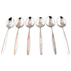 Vintage Georg Jensen Sterling Silver Cypres Six Serving / Soup / Dessert Spoons