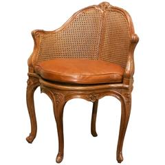 French Wickerwork Office Chair Louis XV Period Stamped of "Cresson"
