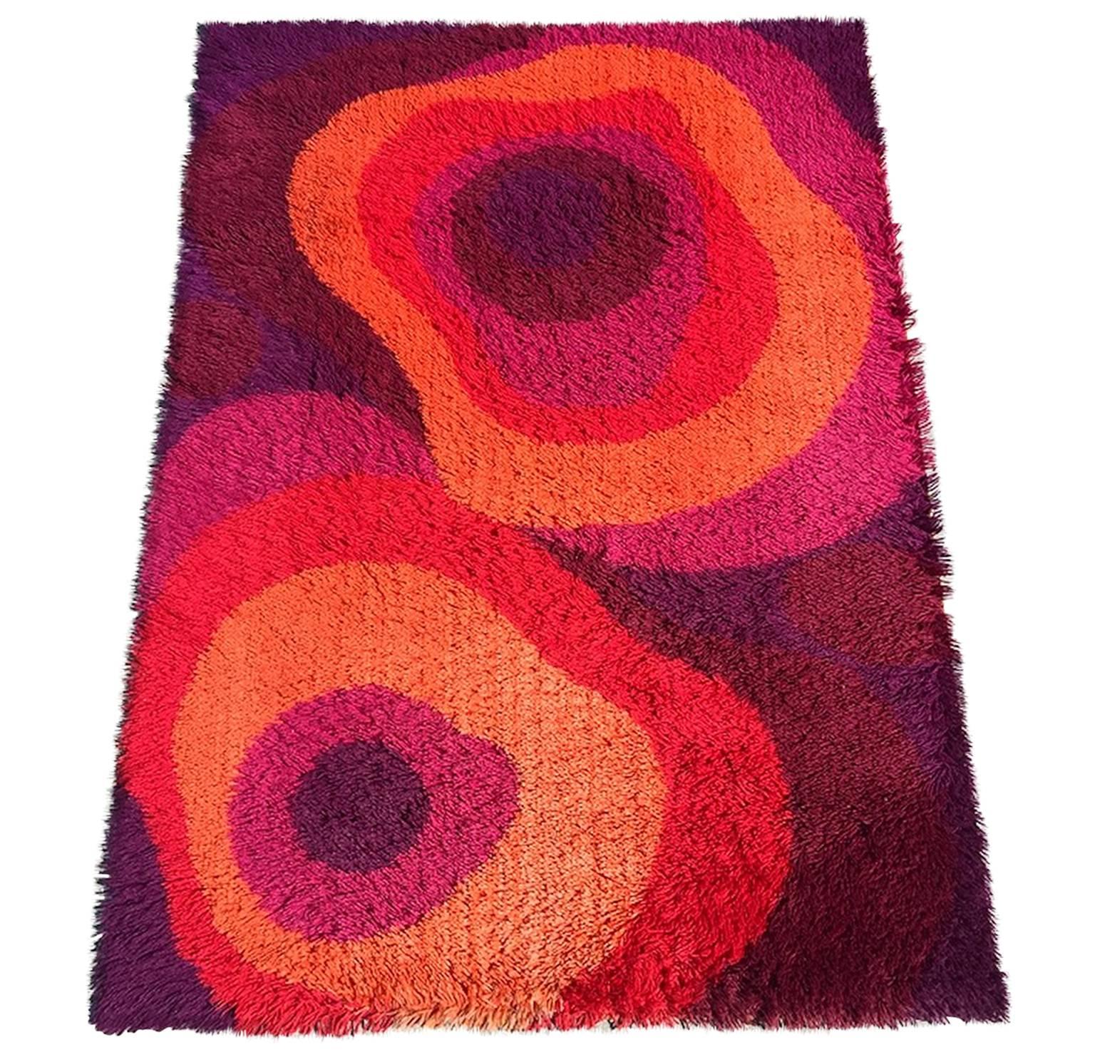Beautiful Abstract Mid-Century Rya Rug from Ege Taepper of Denmark