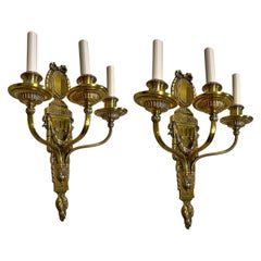 1900 Neoclassic Caldwell Gilt Bronze 3 Lights Sconces