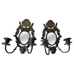 Early 20th Century Mirrored Bronze Candle Wall Sconces - a Pair