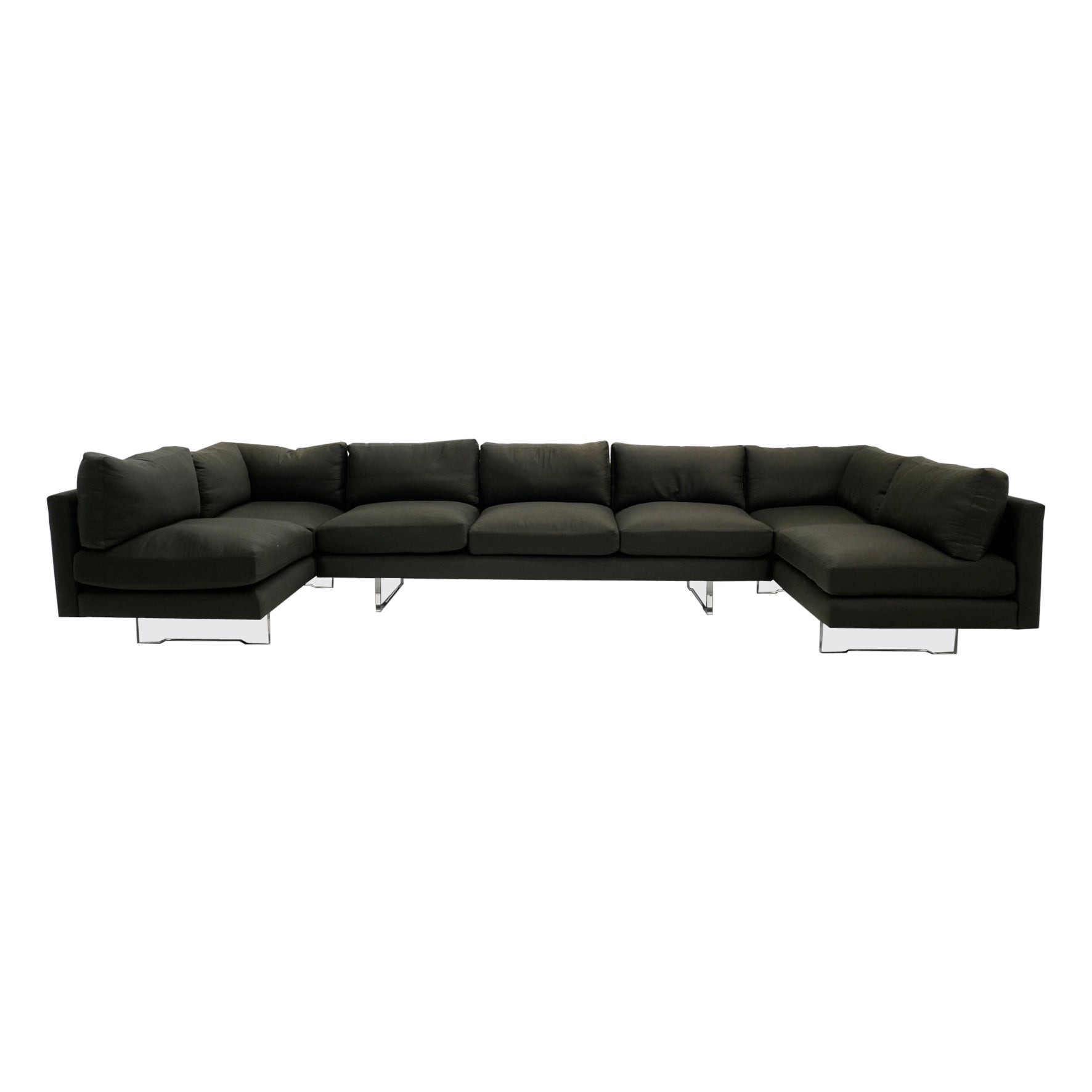 Divano componibile in tre pezzi di Vladimir Kagan. Greene & Greene scuro, gambe a listelli in lucite in vendita