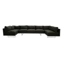 Three Piece Sectional Sofa by Vladimir Kagan. Dark Green Gray, Lucite Plank Legs