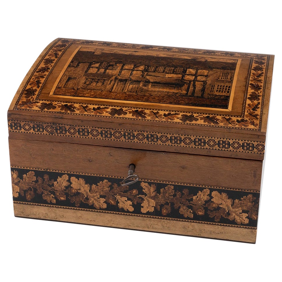 Tunbridge Ware Schreibwarenbox - Mosaik von Shakespeares Geburtshaus um 1870 im Angebot