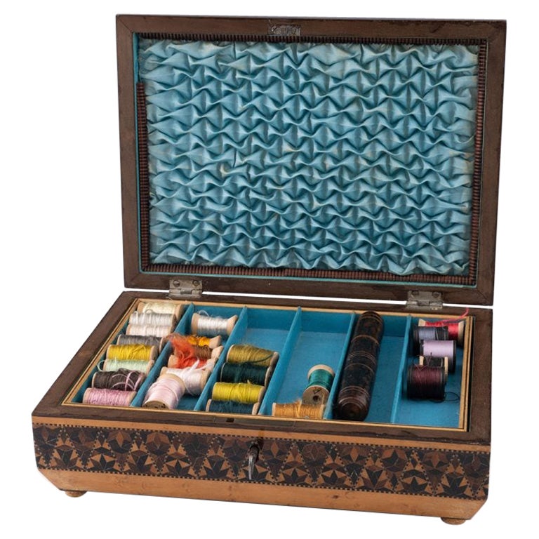 Tunbridge Ware Sewing Box with Geometric Stickware c1840 For Sale