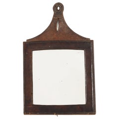Petite Dark Brown "Sellier" Leder rustikalen Wandspiegel - Frankreich 1970's