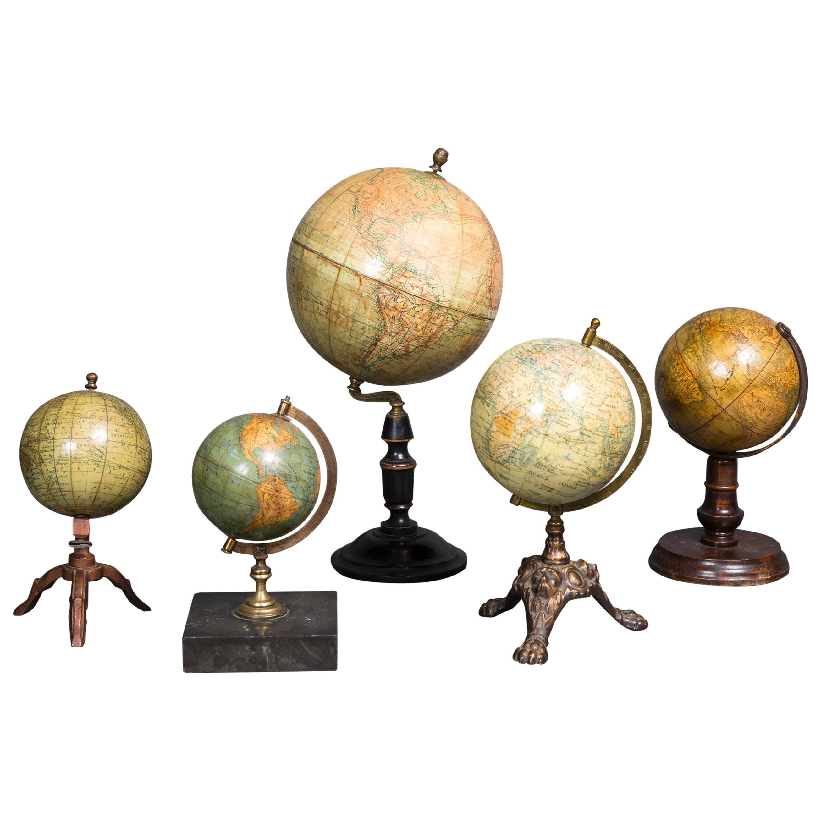 Set of Five Small 19th Century Globes