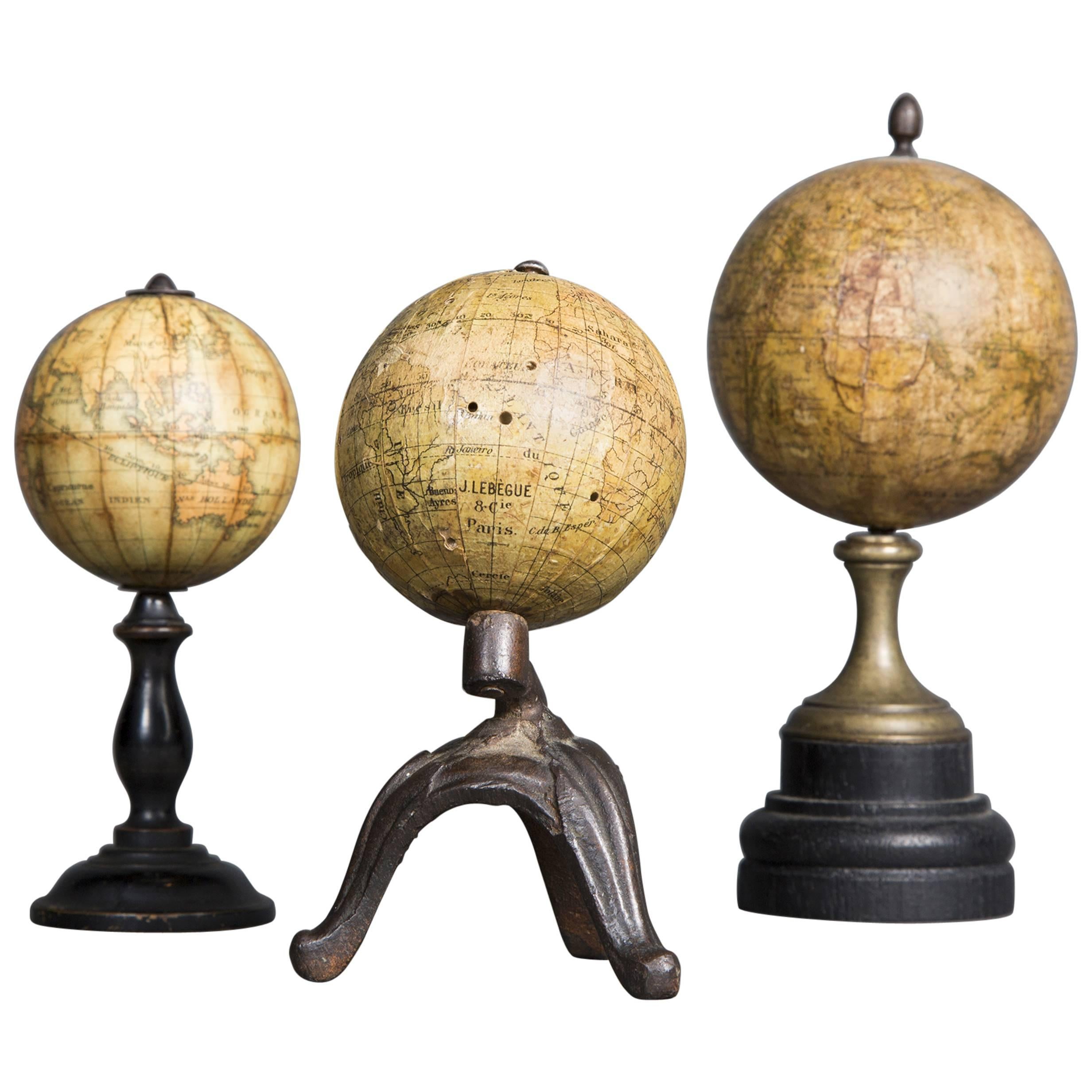 Set of Three Small 19th Century Globes