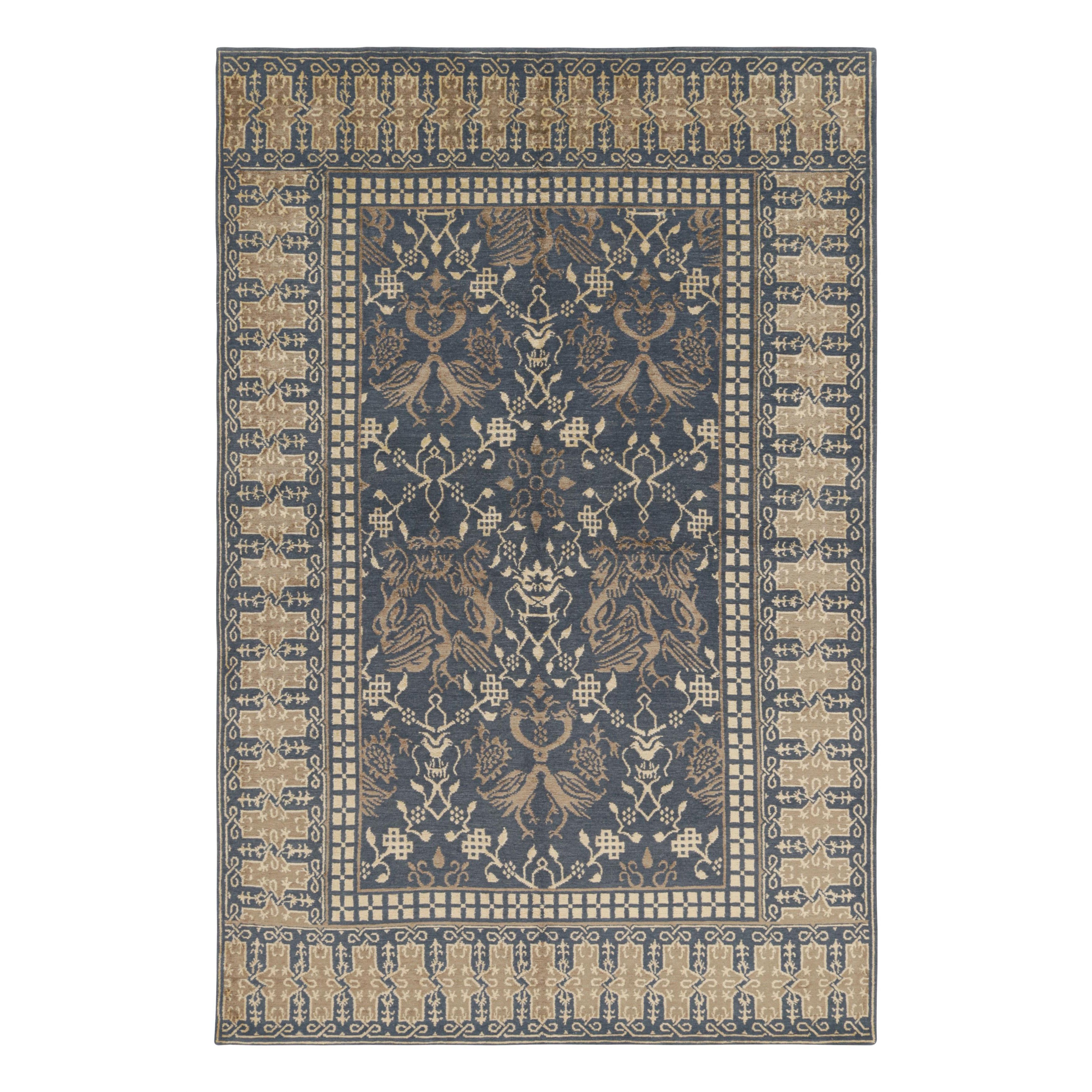 Rug & Kilim’s European Rug in Blue with Dragon Pictorial and Floral Patterns