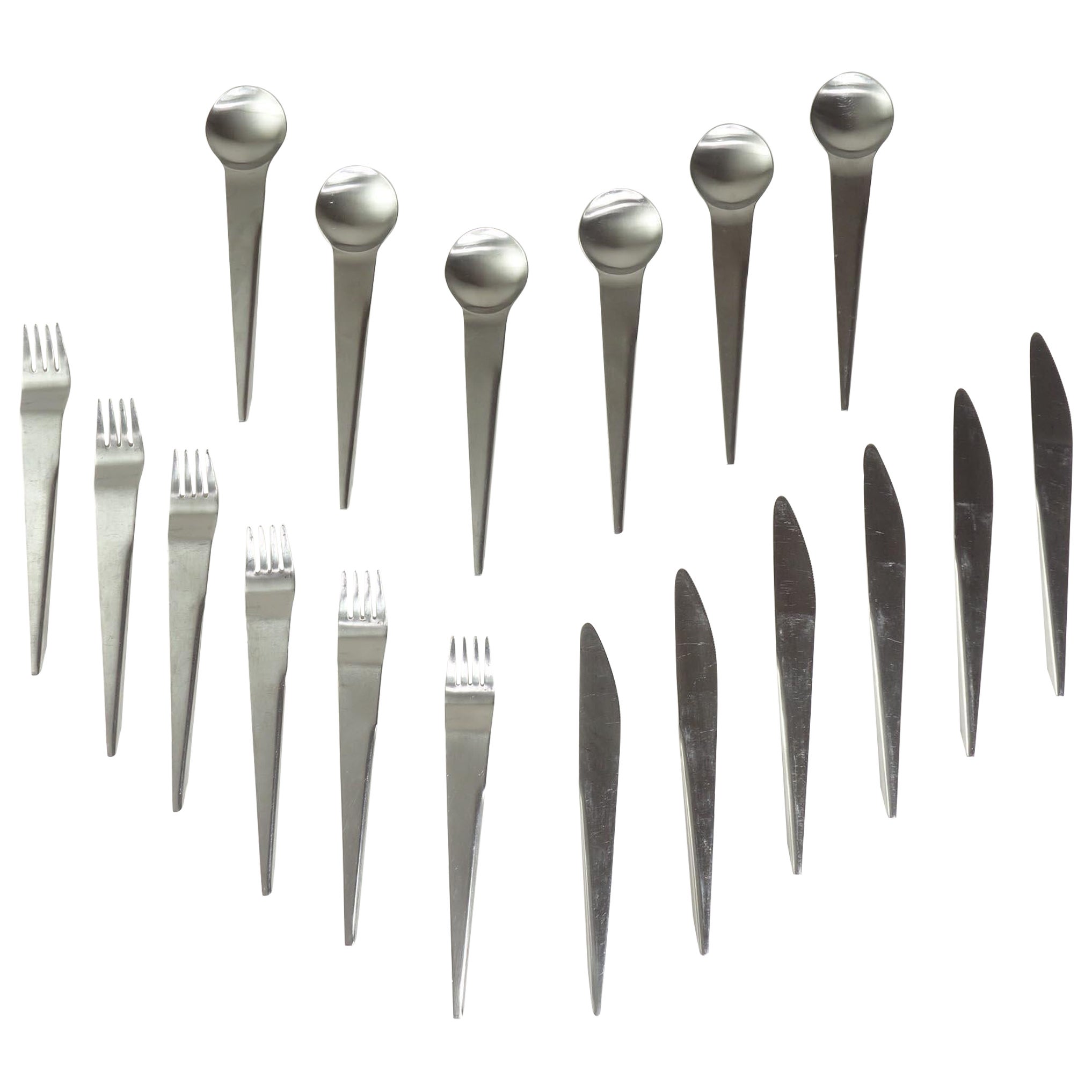 1970 Steel Inox Gottingen Italian Space Age Design Flatware Cutlery 18 pieces