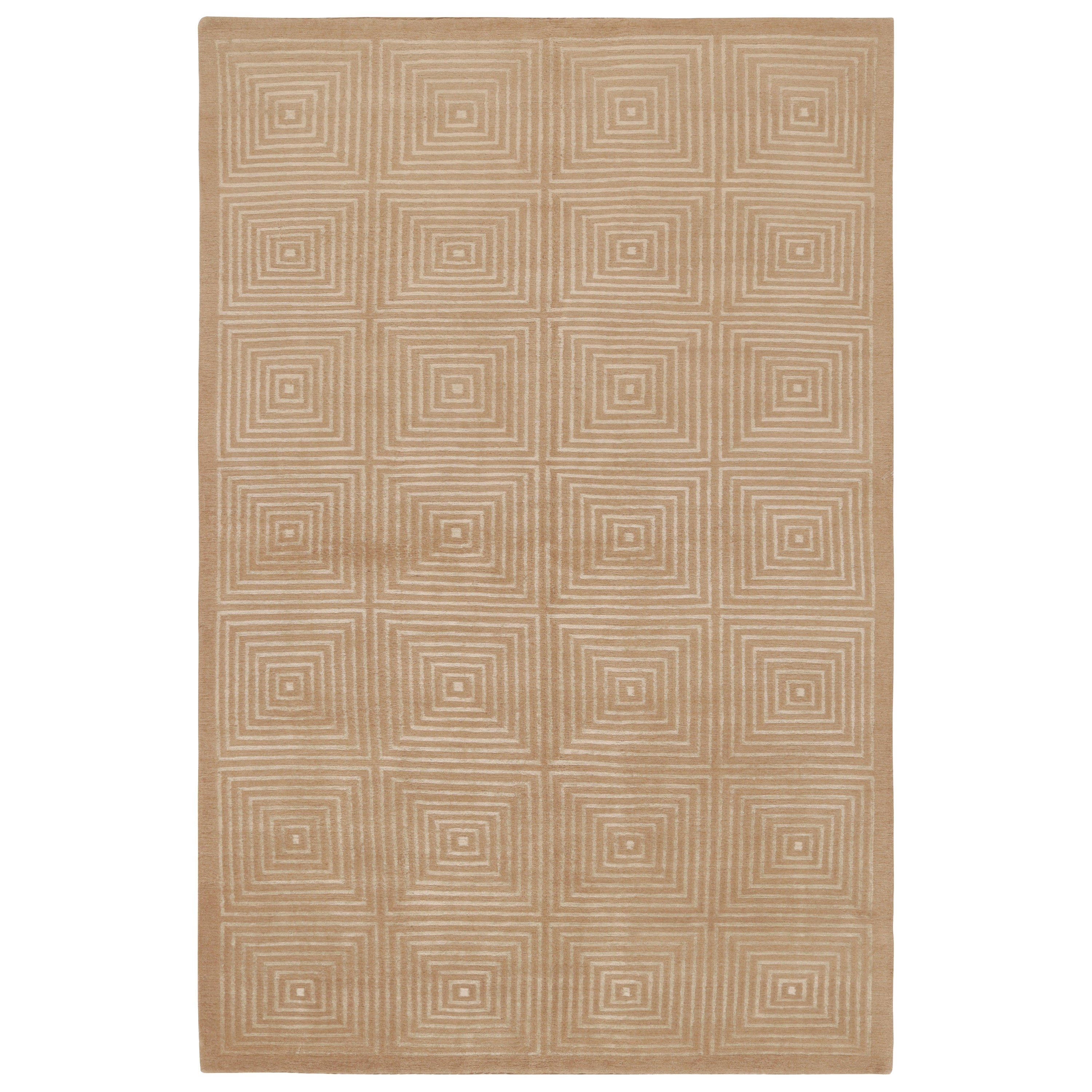 Rug & Kilim’s Cubist Style Rug in Beige with White Geometric Patterns “Dorian”