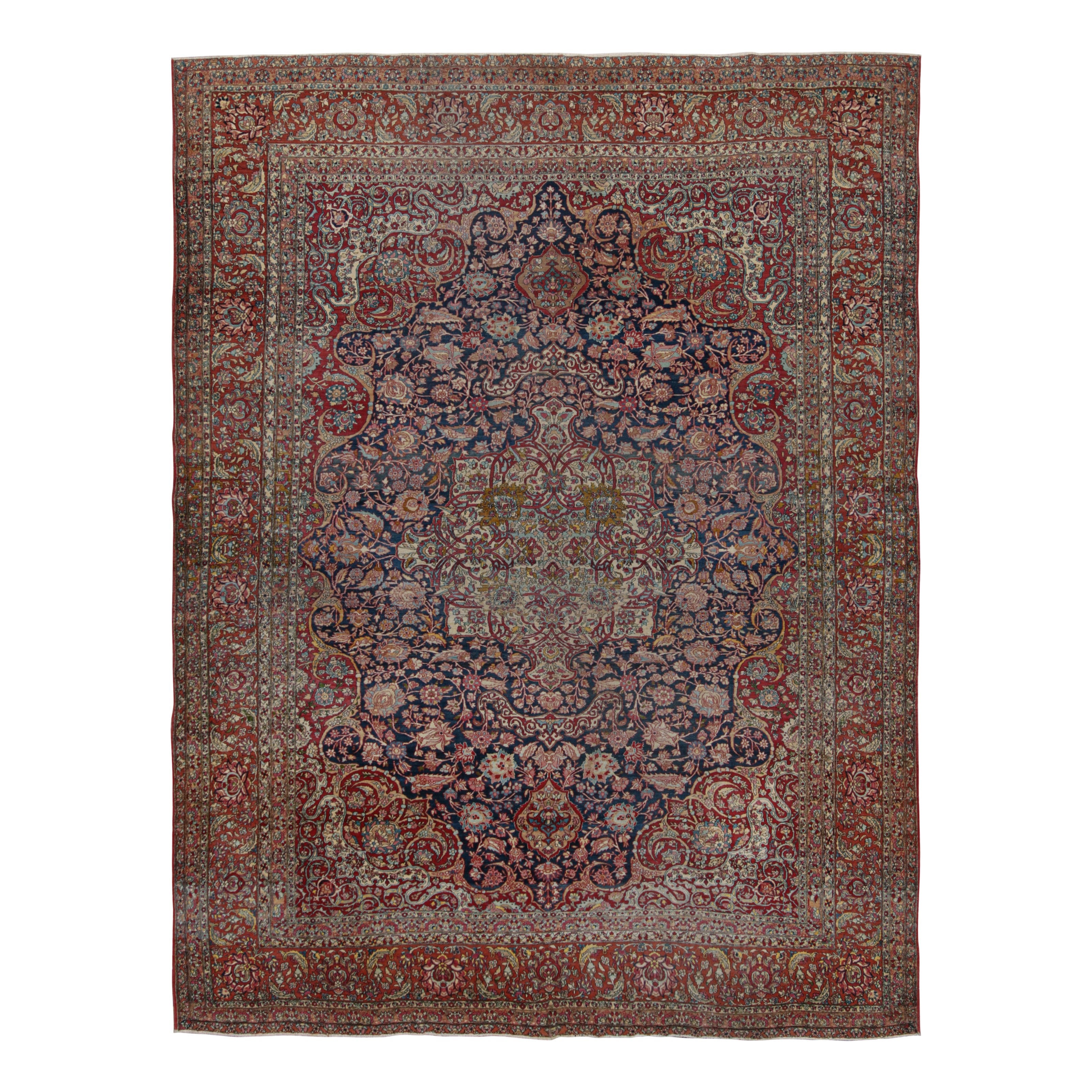 Antique Isfahan Rug in Blue with Medallion and Floral Patterns  Rug & Kilim For Sale