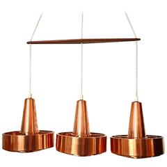 Danish Mid-Century High End Copper and Teak Tripple Chandelier