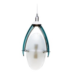 Attr to Cristal Arte Colgante italiano del siglo XX en aletas de cristal azul tintado